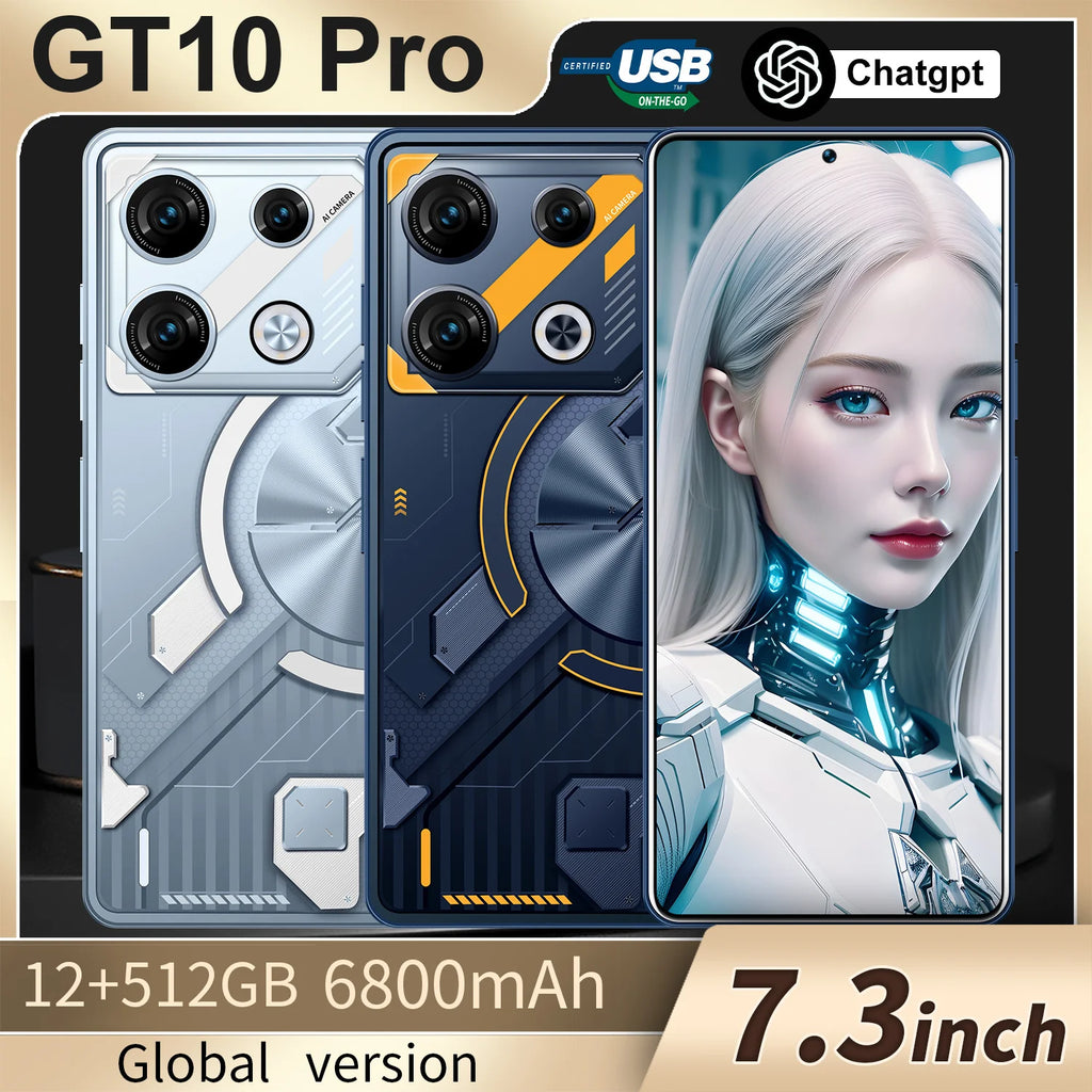 Wholesale GT10 Smartphones Deca Core CPU 108MP Rear Camera 144Hz HD Display Dual SIM Card Android 13 Hot Selling 12GB+512GB LTE