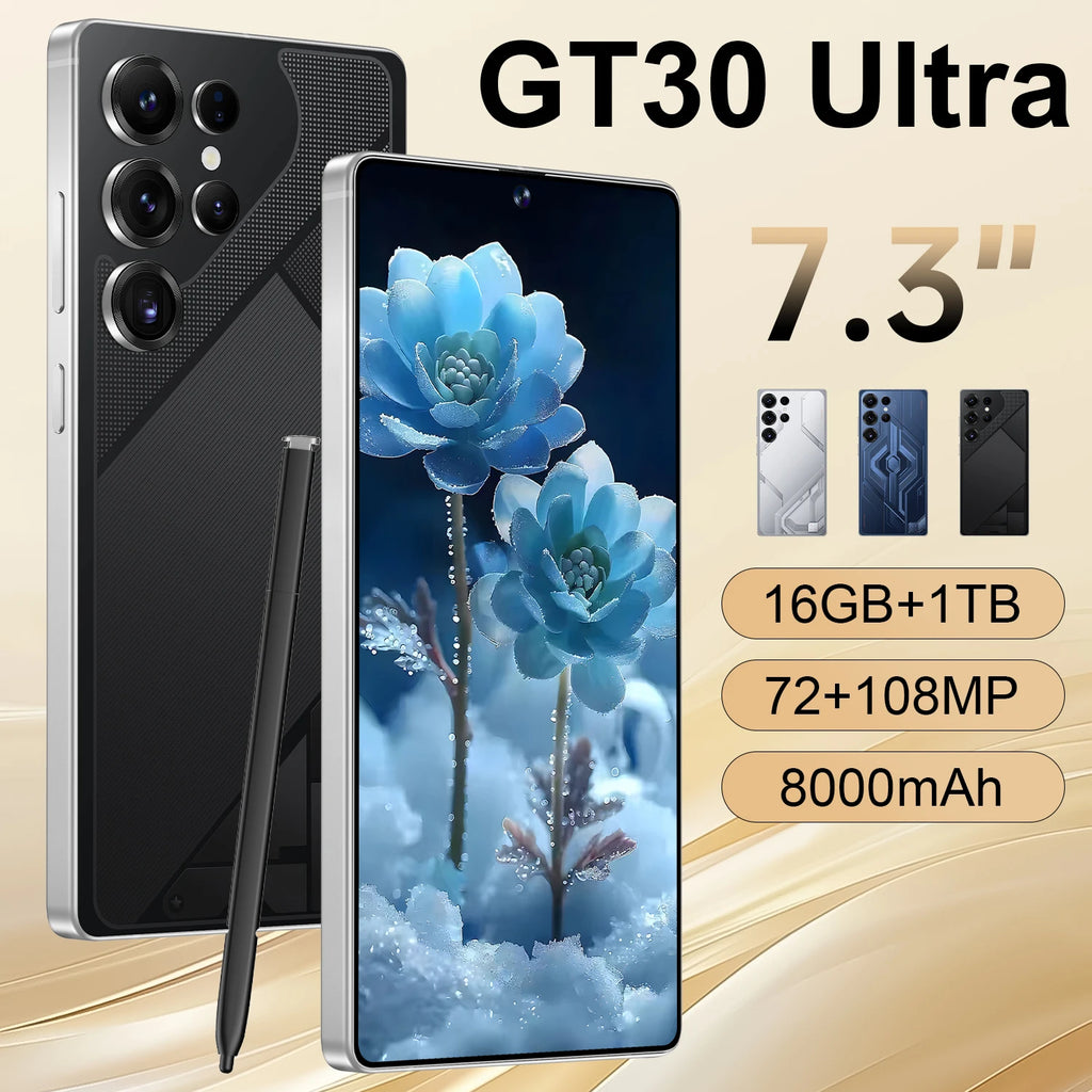 GT30 Ultra 5G LTE Smartphone 7.3inch 16GB+1TB 10-Core Dual SIM CDMA 108MP Facial Recognition