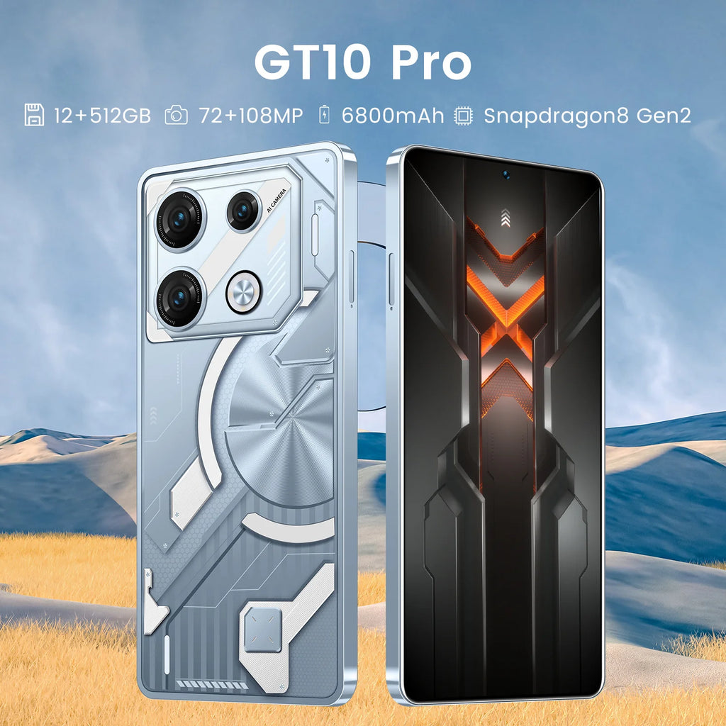 Wholesale GT10 Smartphones Deca Core CPU 108MP Rear Camera 144Hz HD Display Dual SIM Card Android 13 Hot Selling 12GB+512GB LTE