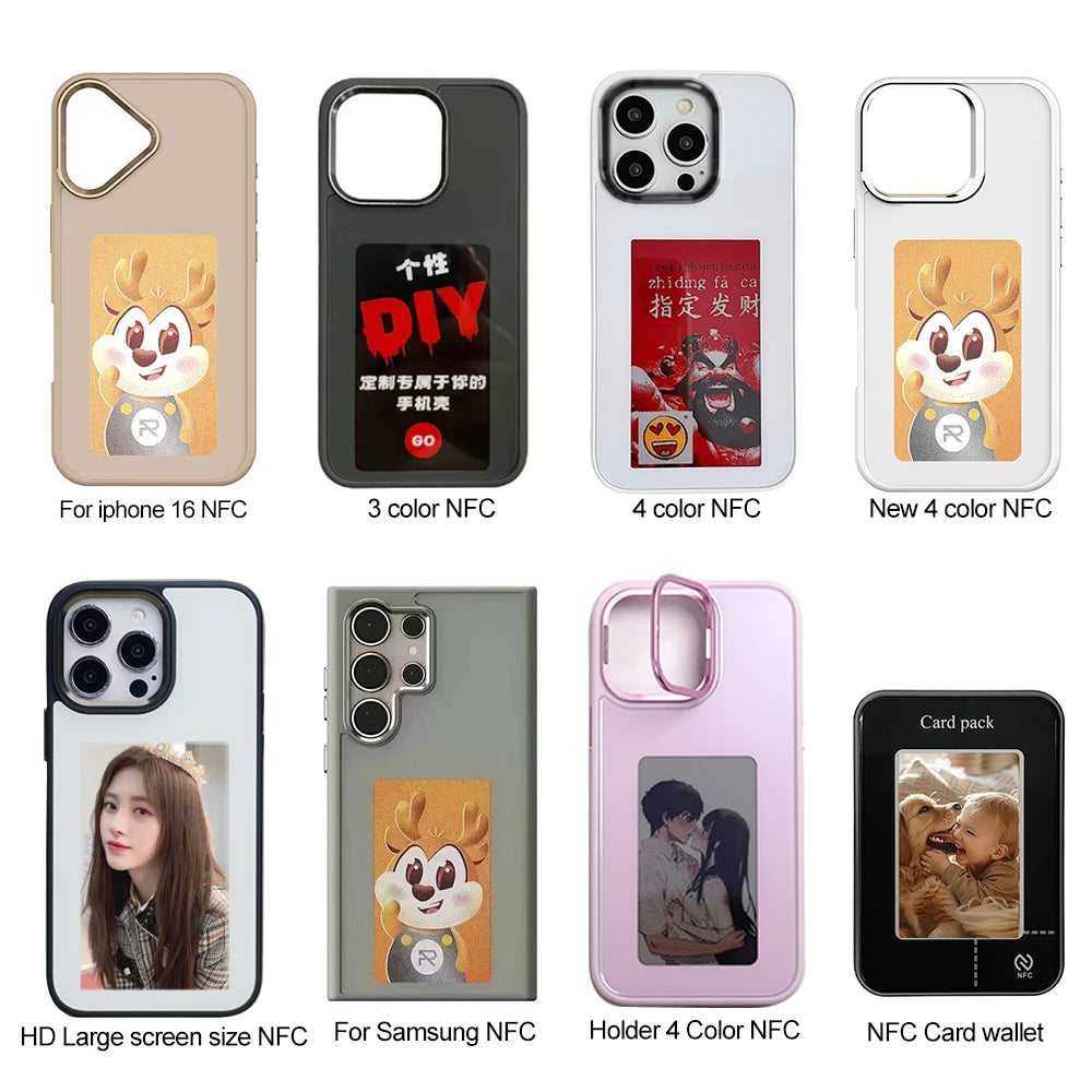 NFC Phone Case Wholesale LED Smart E Ink Screen Phone Cases PC Cover for iPhone NFC 13 14 15 16 Pro Max DIY Phone Display case