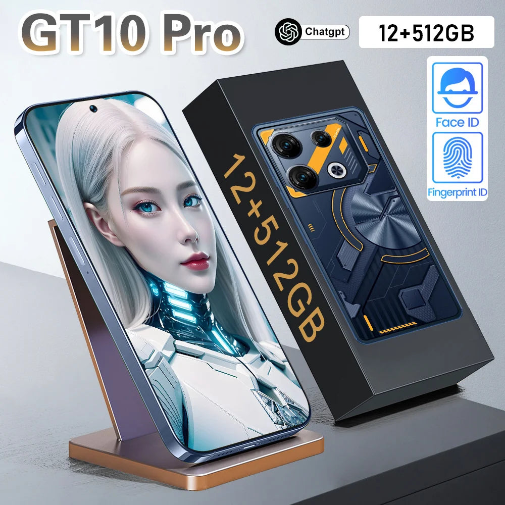 Wholesale GT10 Smartphones Deca Core CPU 108MP Rear Camera 144Hz HD Display Dual SIM Card Android 13 Hot Selling 12GB+512GB LTE