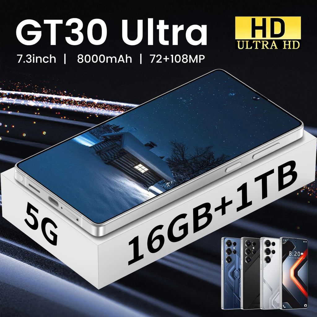 GT30 Ultra 5G LTE Smartphone 7.3inch 16GB+1TB 10-Core Dual SIM CDMA 108MP Facial Recognition