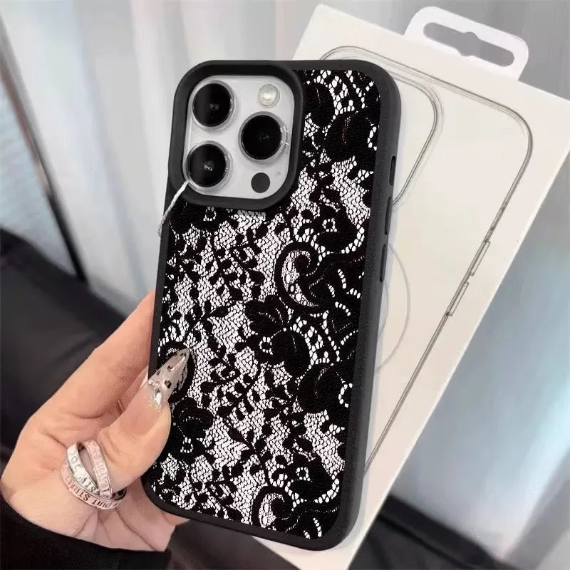 Elegant Black Lace Floral Pattern Phone Case For iPhone 17 Case iPhone