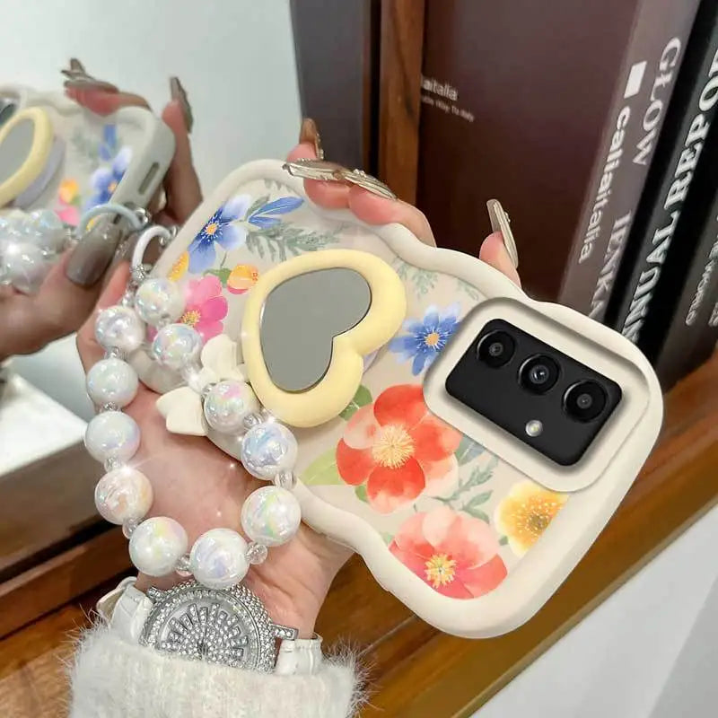 Pinkish-colored Flowers Phone Case+Lanyard+Stand Phone Case for Samsung Galaxy