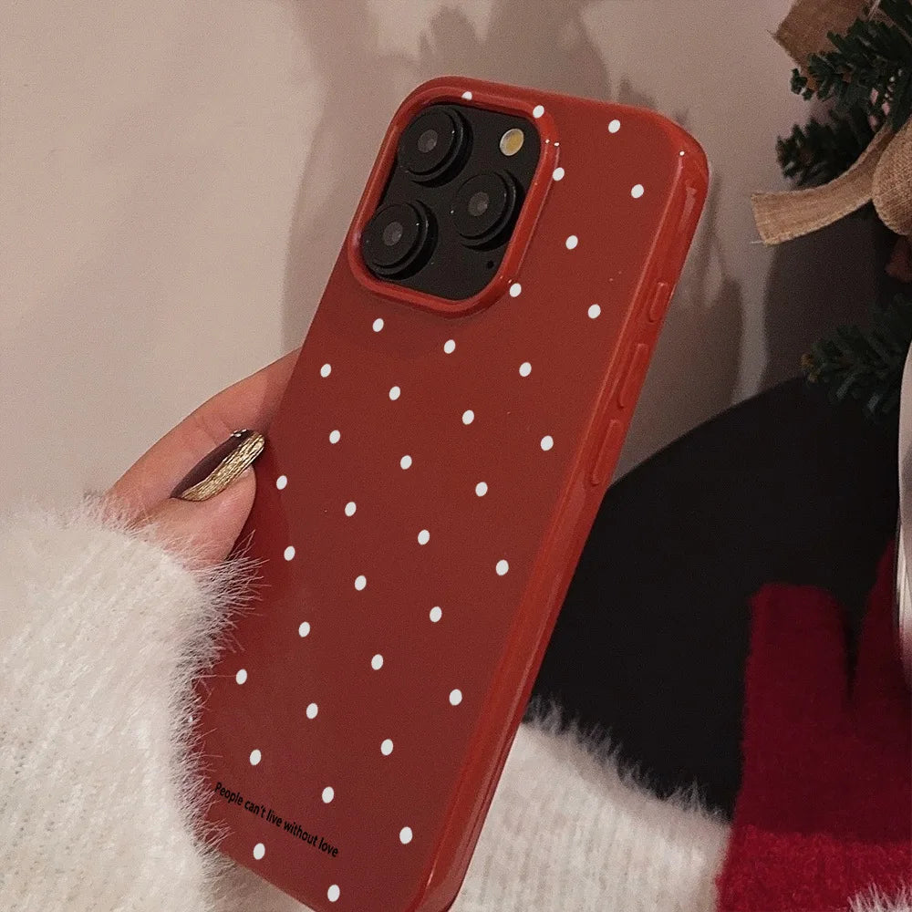 Classic Retro White Wave Point Wine Red Glossy Protective Soft Phone Case for iPhone