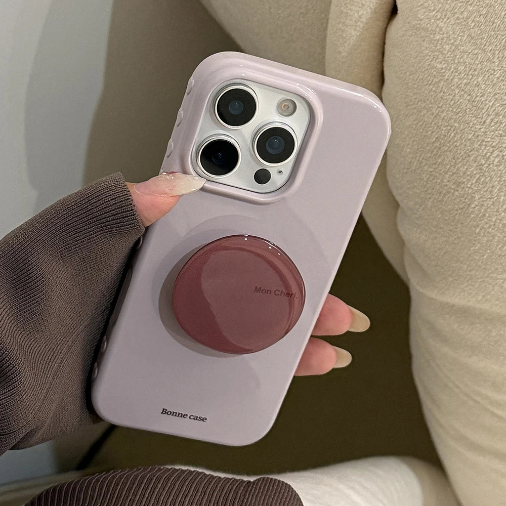 Cute Purple Phone Case for IPhone 13 15 14 16 17 Pro Max Shockproof Protective Lovely Soft Back Cover with Stand Holder Bracket