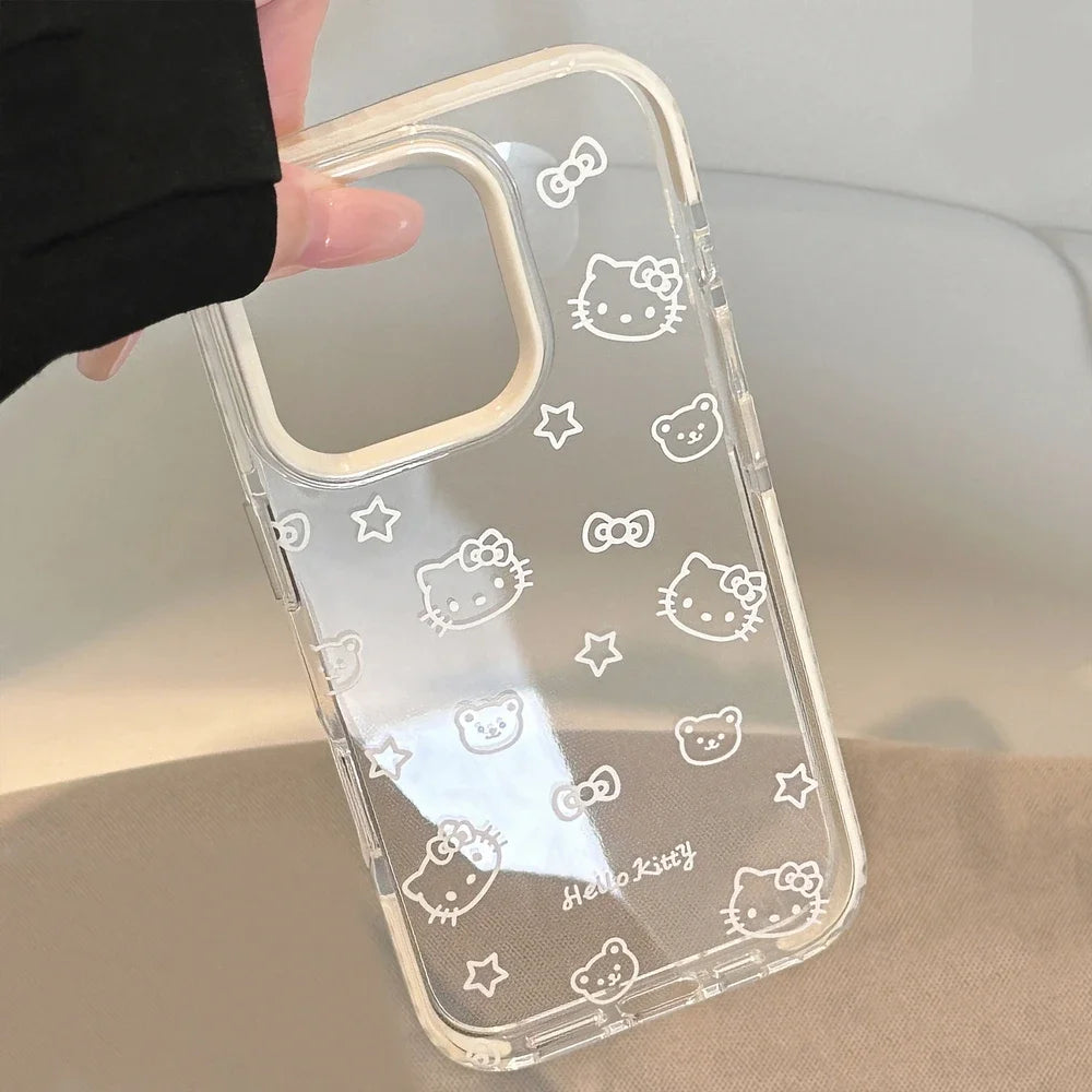 Bow Transparent Phone Case For iPhone 17 16 15 14 13 12 Pro Max Cute Cartoon Sanrio Hello Kitty Shockproof Protective Soft Cover