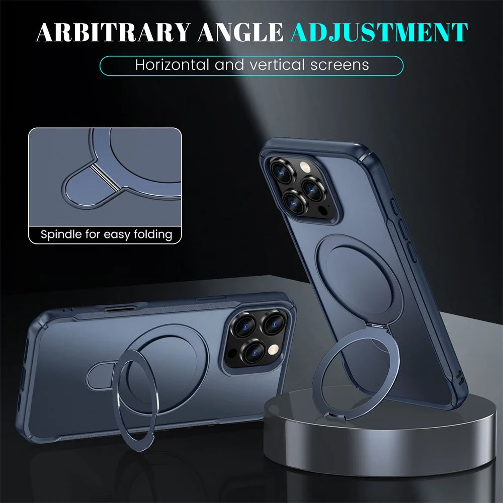 For Magsafe Wireless Charge Fold Magnetic Stand Phone Case For iPhone 15 16 17 Pro Max 16E 14 13 12 11 Anti-slip Bumper Cover