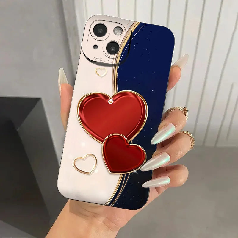 Purple Heart-Shaped Design TPU Phone Case For iPhone