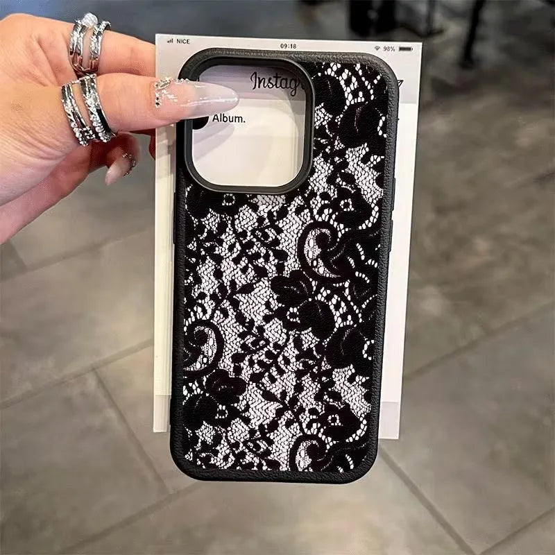 Elegant Black Lace Floral Pattern Phone Case For iPhone 17 Case iPhone