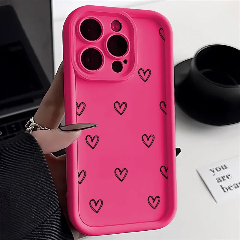 Love Heart Phone Case For iPhone 17 Cases iPhone 14 Pro Max 17 16 15 11 12 13 Pro Max 14 15 Plus 17 8 X XR XS Max Siicone Cover