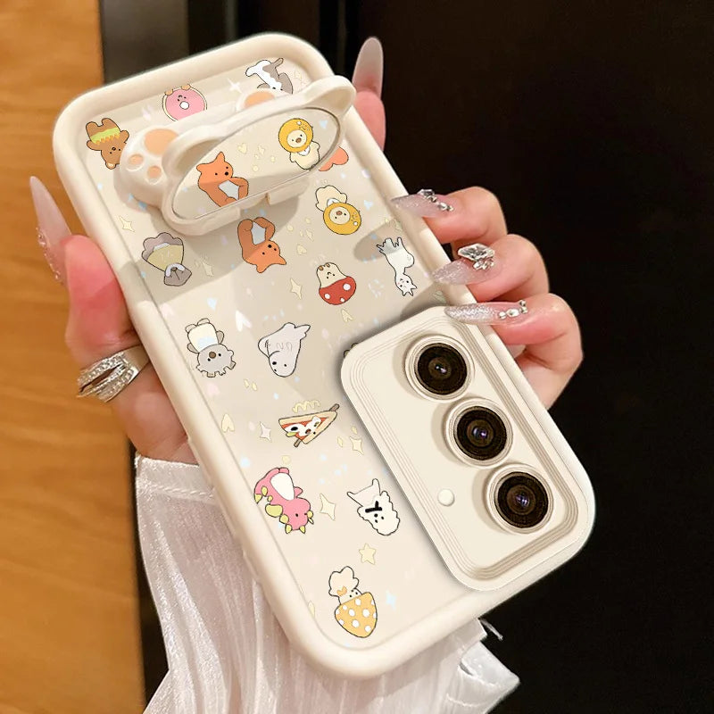 3pcs( Graceful animals phone Case+Lanyard+Stand) For Samsung Galaxy
