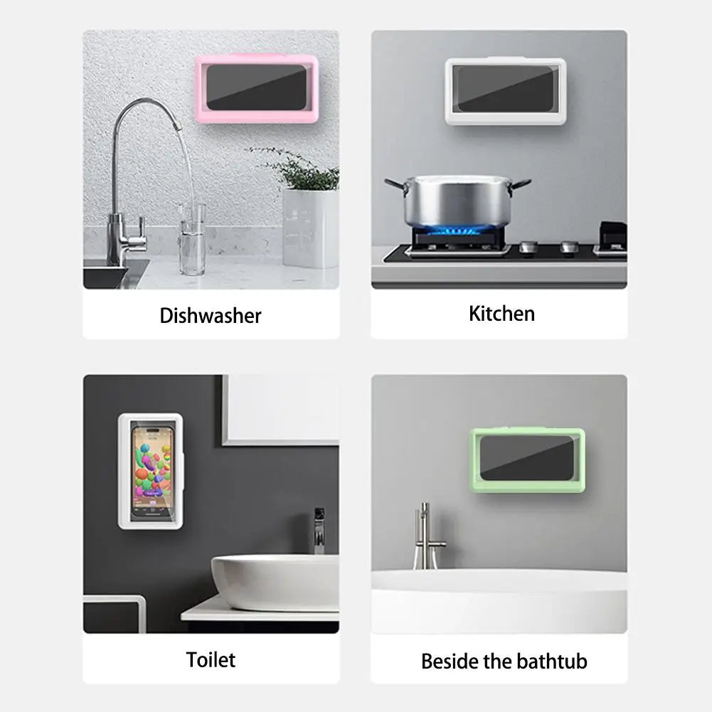 Bathroom Waterproof Phone Case Home Wall Phone Case Stand Box Self-adhesive Touch Screen Phone Cover Shower Sealing Storage