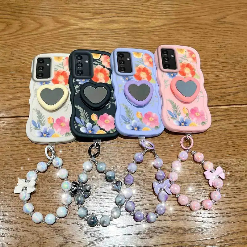 Pinkish-colored Flowers Phone Case+Lanyard+Stand Phone Case for Samsung Galaxy