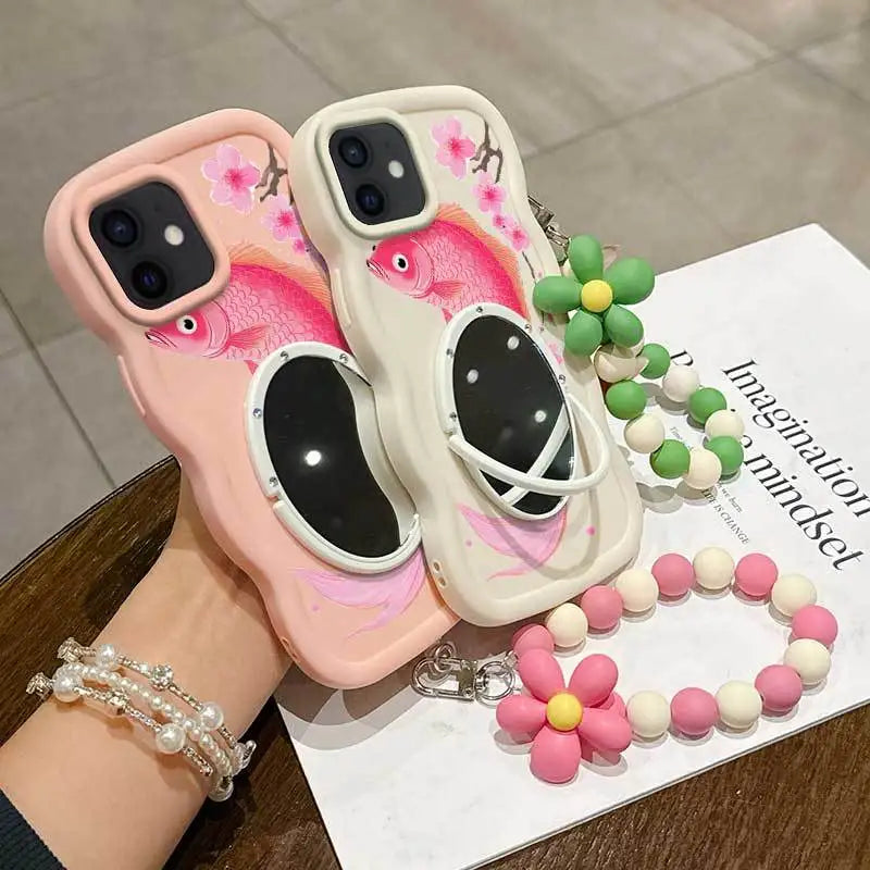3 Pcs(Light Delicate Petals Phone Case+Lanyard+Stand)Phone Case for IPhone