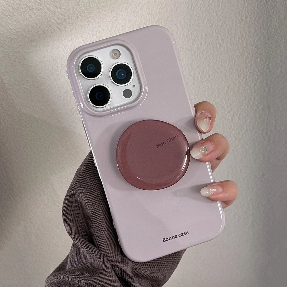 Cute Purple Phone Case for IPhone 13 15 14 16 17 Pro Max Shockproof Protective Lovely Soft Back Cover with Stand Holder Bracket