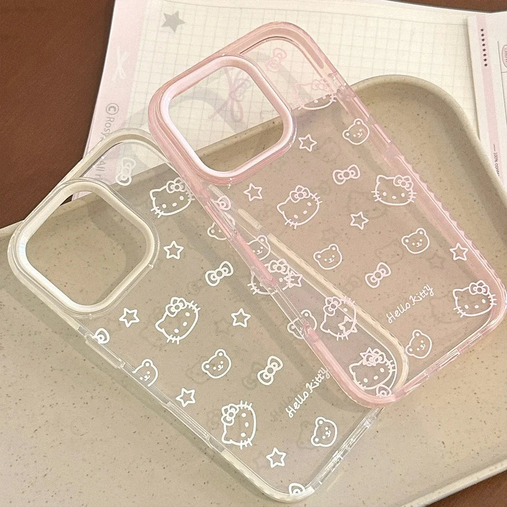 Bow Transparent Phone Case For iPhone 17 16 15 14 13 12 Pro Max Cute Cartoon Sanrio Hello Kitty Shockproof Protective Soft Cover
