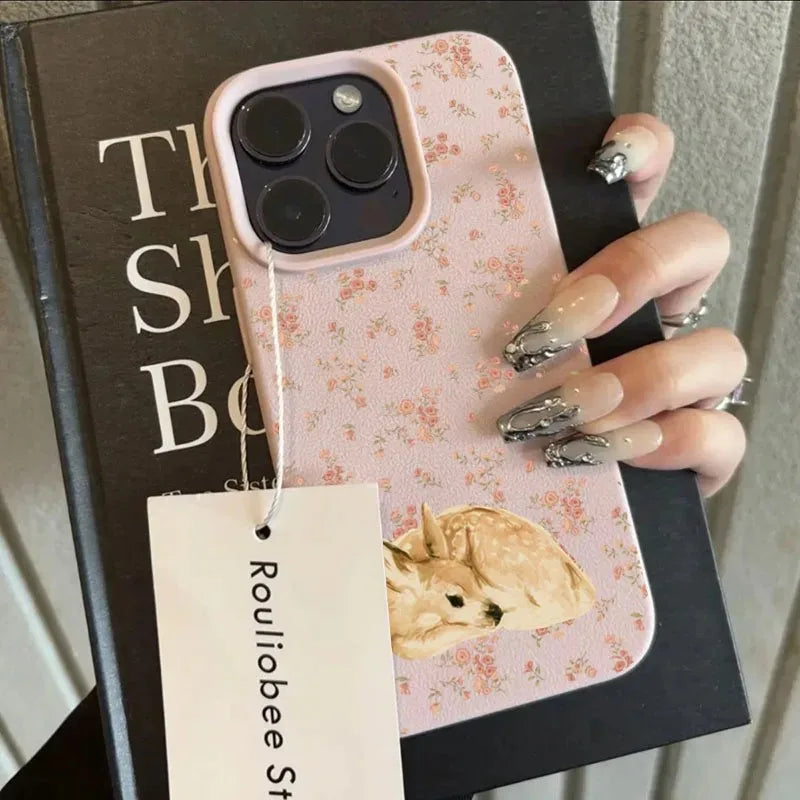 Cute Deer and Full Floral Pattern Design Shockproof Phone Case For iPhone