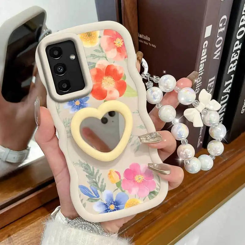 Pinkish-colored Flowers Phone Case+Lanyard+Stand Phone Case for Samsung Galaxy