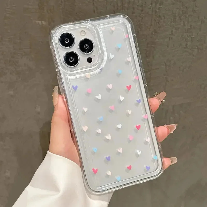 Love Heart Soft Clear Phone Case for IPhone 11 12 13 14 15 16 Pro Max 14 15 Plus Bumper Dustproof Non-Slip Full Cover Anti Fall