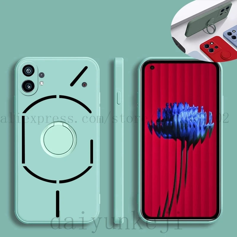 Liquid Silicone Case For Nothing Phone 2 1 3 2A CMF 2 Pro Soft Cover Shockproof Phone Case with Holder Screen Protector Film