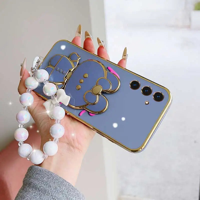 3pcs( Cute Flower Shape Phone Case+Lanyard+Rabbit Stand) For Samsung Galaxy