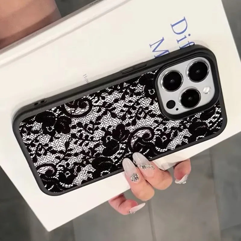 Elegant Black Lace Floral Pattern Phone Case For iPhone 17 Case iPhone