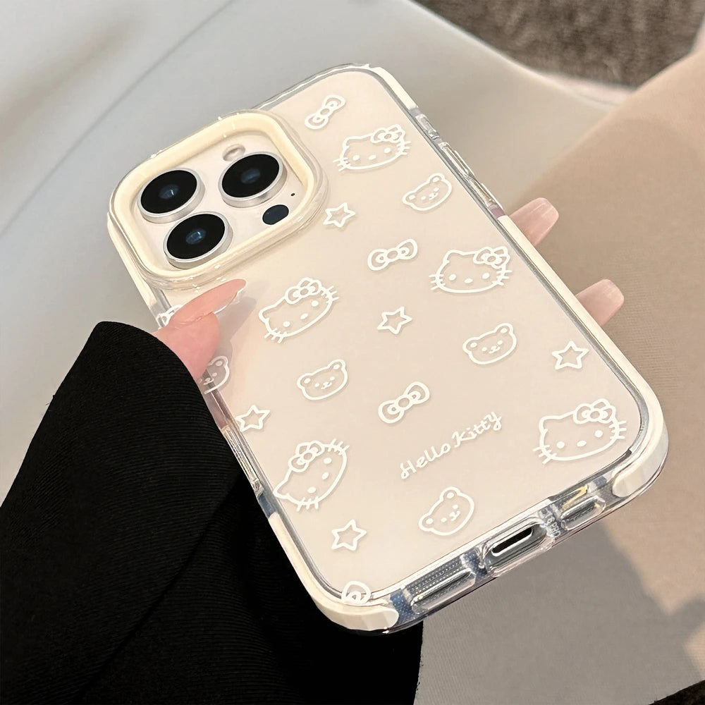 Bow Transparent Phone Case For iPhone 17 16 15 14 13 12 Pro Max Cute Cartoon Sanrio Hello Kitty Shockproof Protective Soft Cover