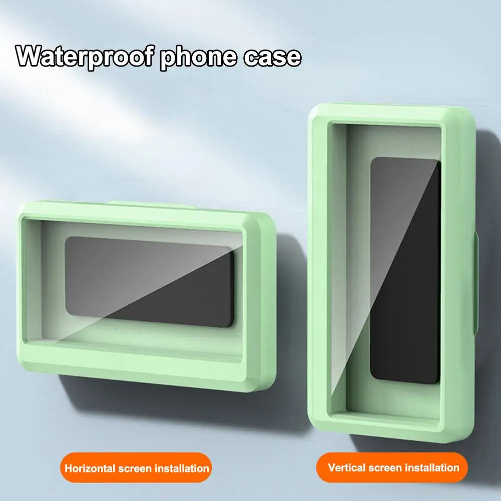 Bathroom Waterproof Phone Case Home Wall Phone Case Stand Box Self-adhesive Touch Screen Phone Cover Shower Sealing Storage