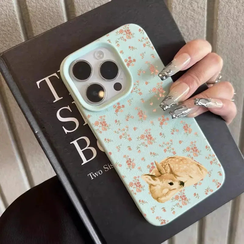 Cute Deer and Full Floral Pattern Design Shockproof Phone Case For iPhone