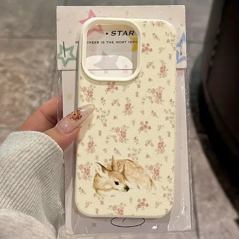 Cute Deer and Full Floral Pattern Design Shockproof Phone Case For iPhone