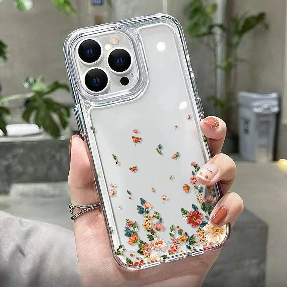 Flower Phone Case For iPhone 16 15 13 11 14 12 17 Pro Max 16E XS XR 7 8 Plus SE Shockproof Transparent Cover Silicone Soft Funda