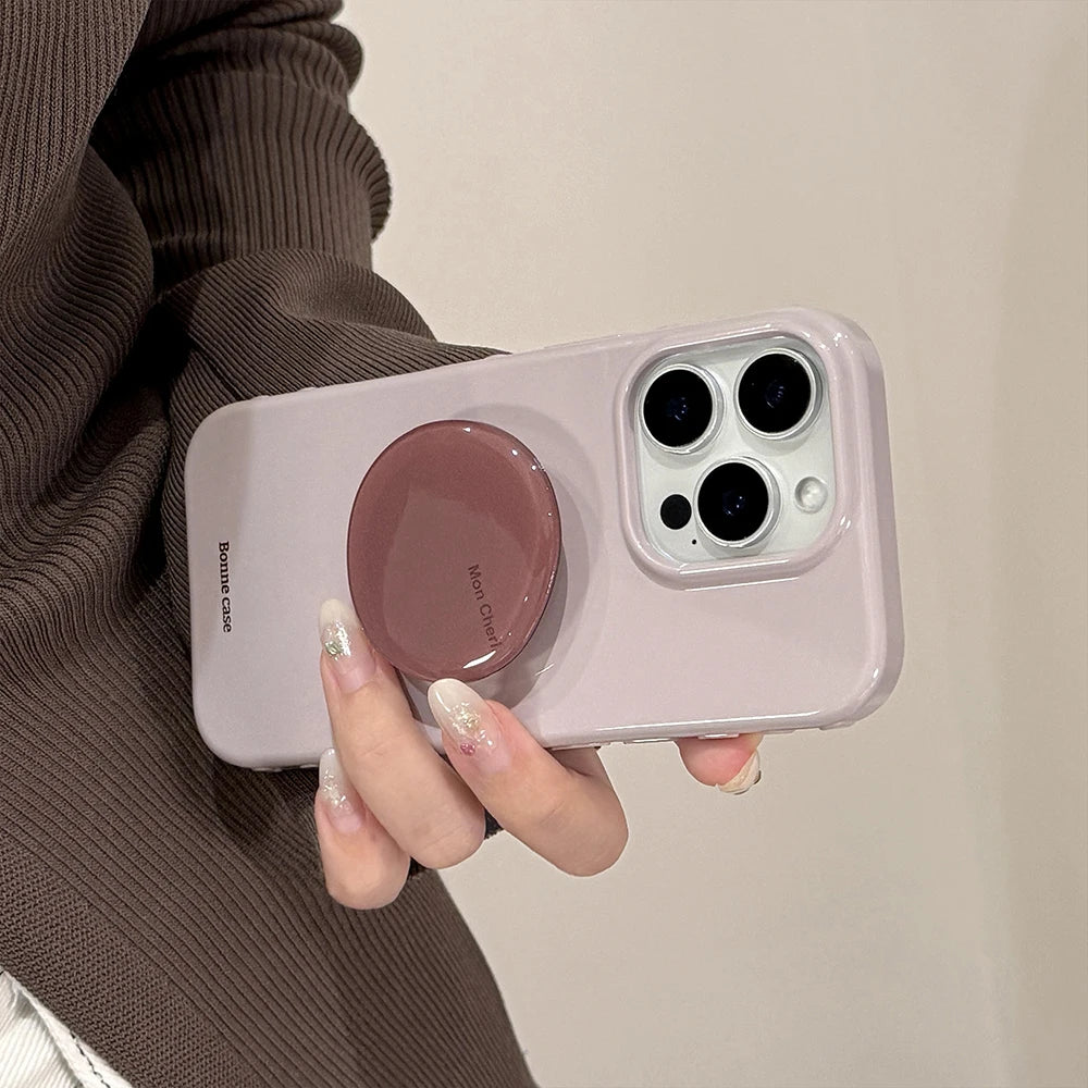Cute Purple Phone Case for IPhone 13 15 14 16 17 Pro Max Shockproof Protective Lovely Soft Back Cover with Stand Holder Bracket