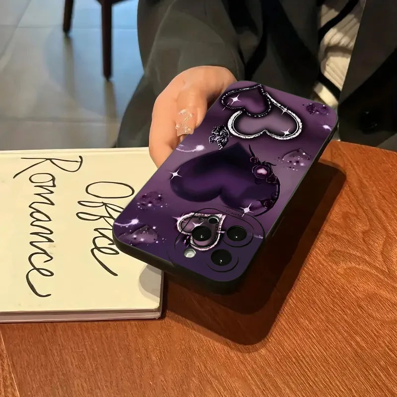 Purple Heart-Shaped Design TPU Phone Case For iPhone