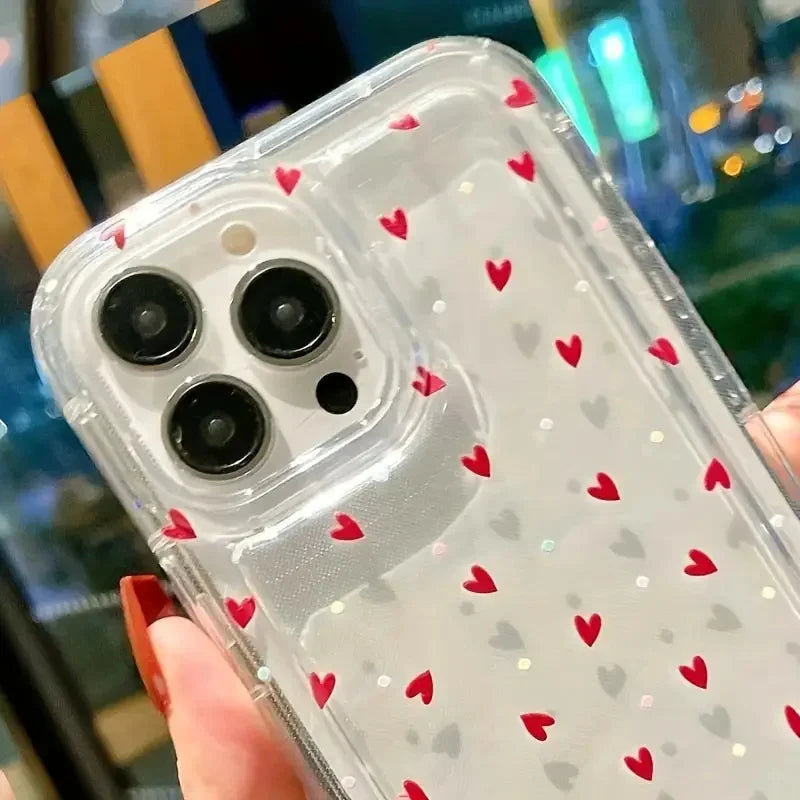 Love Heart Soft Clear Phone Case for IPhone 11 12 13 14 15 16 Pro Max 14 15 Plus Bumper Dustproof Non-Slip Full Cover Anti Fall
