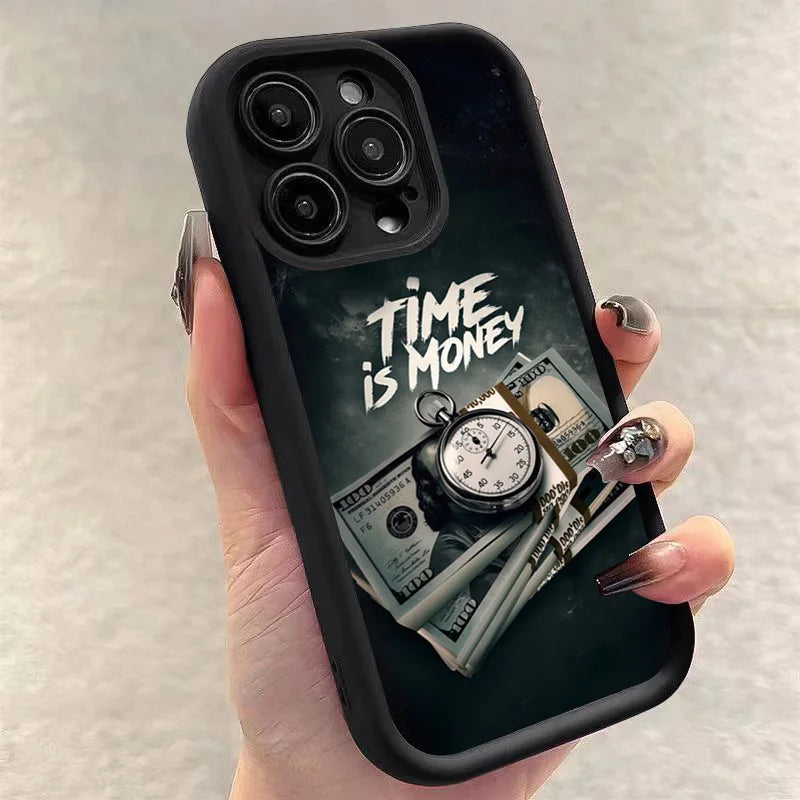 Phone Case For iPhone 17 16 15 14 12 11 13 Pro Max Time is Money Printed Soft Cover For iPhone 17 Air 16E 7 8 Plus X XS Case