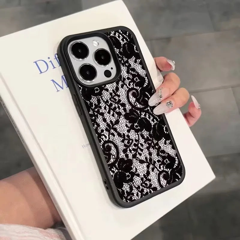 Elegant Black Lace Floral Pattern Phone Case For iPhone 17 Case iPhone
