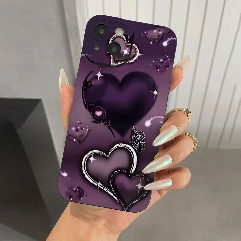Purple Heart-Shaped Design TPU Phone Case For iPhone