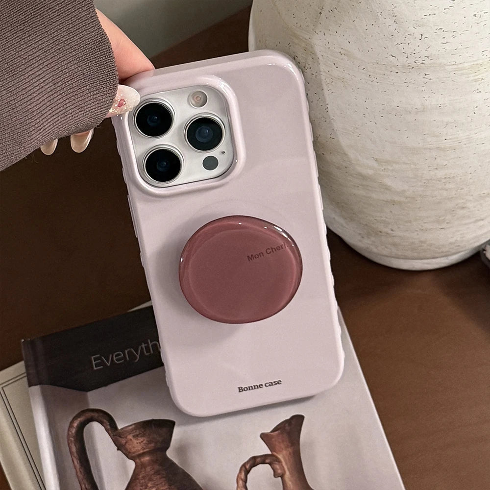 Cute Purple Phone Case for IPhone 13 15 14 16 17 Pro Max Shockproof Protective Lovely Soft Back Cover with Stand Holder Bracket