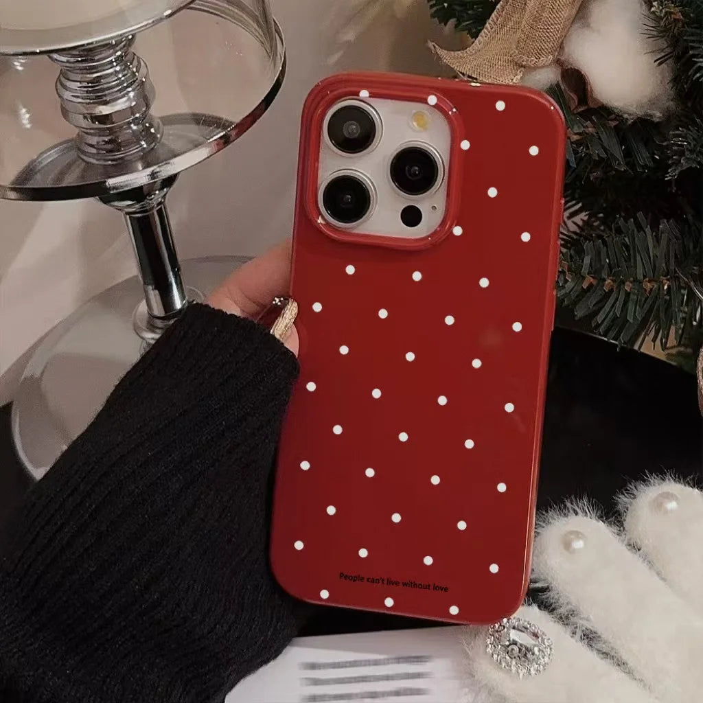 Classic Retro White Wave Point Wine Red Glossy Protective Soft Phone Case for iPhone