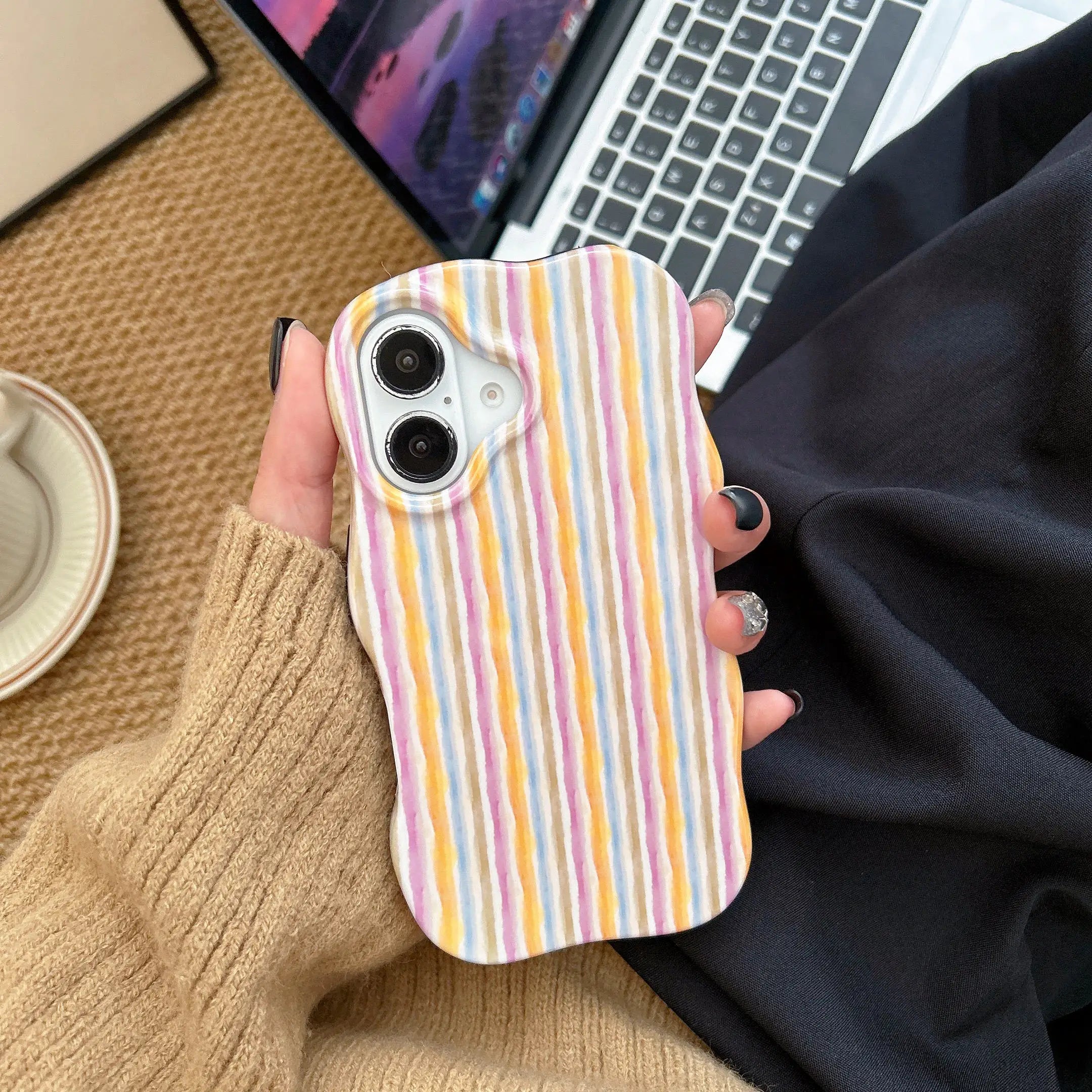 Fashion 2 in 1 Glossy Stripes Phone Case for iPhone