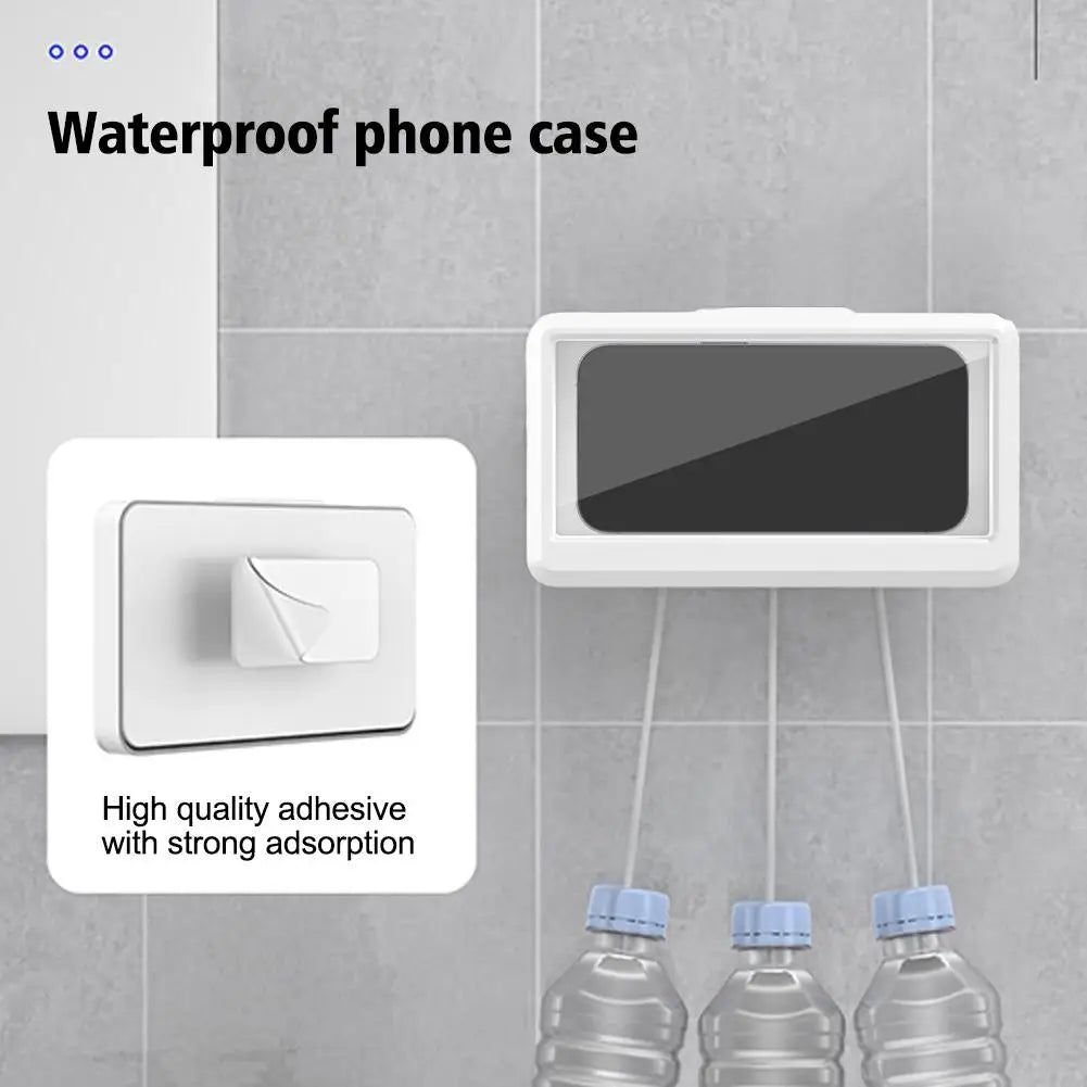 Bathroom Waterproof Phone Case Home Wall Phone Case Stand Box Self-adhesive Touch Screen Phone Cover Shower Sealing Storage