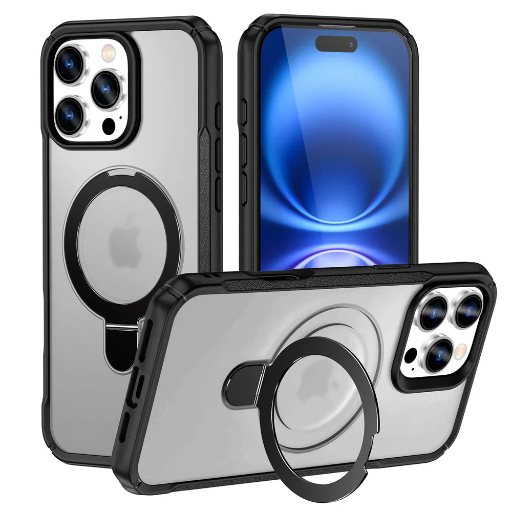 For Magsafe Wireless Charge Fold Magnetic Stand Phone Case For iPhone