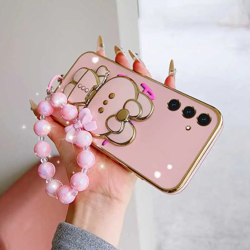 3pcs( Cute Flower Shape Phone Case+Lanyard+Rabbit Stand) For Samsung Galaxy