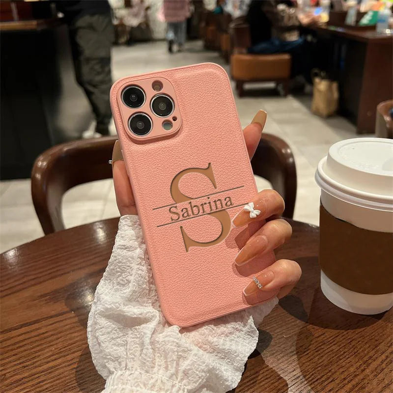 Personalized Name DIY Phone Case for iPhone 16 15 14 13 12 11 Pro Max Plus Customizable Big Letter Engraved Fashion Gift Cover
