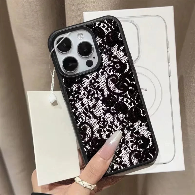 Elegant Black Lace Floral Pattern Phone Case For iPhone 17 Case iPhone