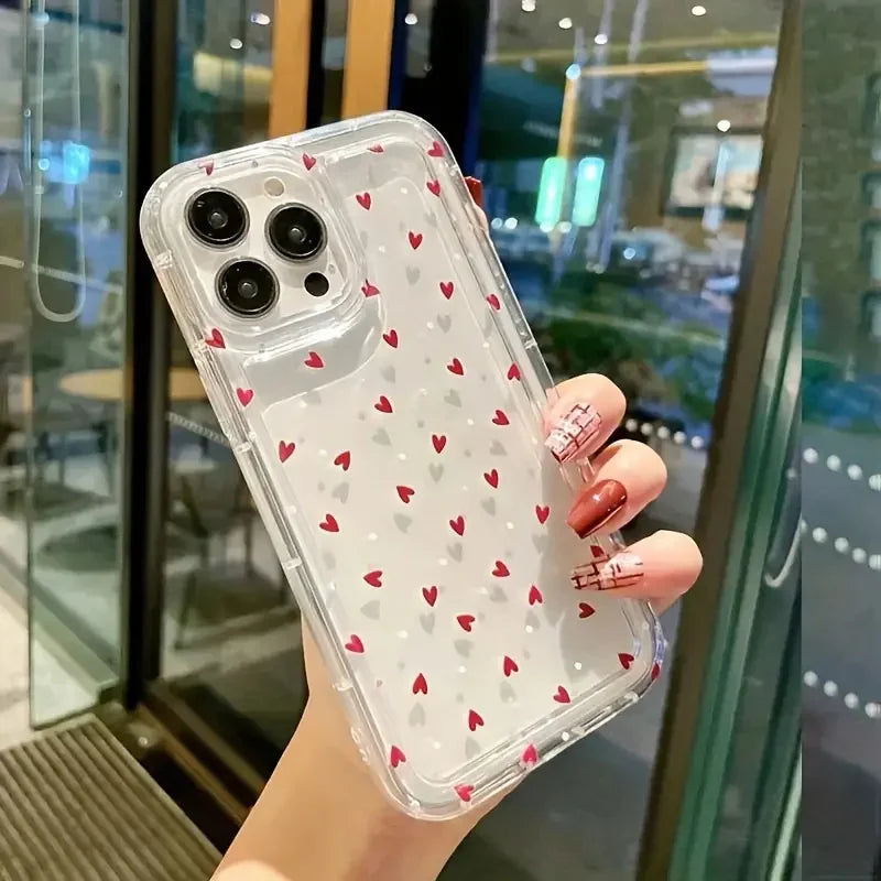 Love Heart Soft Clear Phone Case for IPhone 11 12 13 14 15 16 Pro Max 14 15 Plus Bumper Dustproof Non-Slip Full Cover Anti Fall