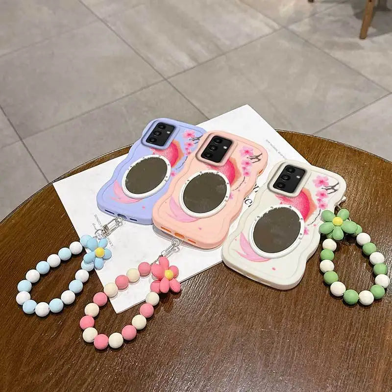 3 Pcs(Light Delicate Petals Phone Case+Lanyard+Stand)Phone Case for Samsung Galaxy