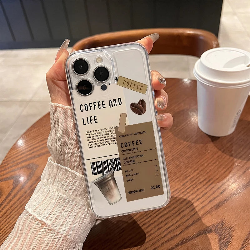 Coffee Phone Cases For iPhone 16 15 14 13 12 11 Pro Max XR 8 7 Plus 13 12 Mini Soft Transparent Cover