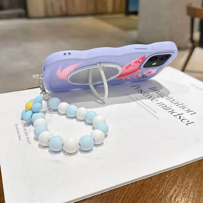 3 Pcs(Light Delicate Petals Phone Case+Lanyard+Stand)Phone Case for IPhone